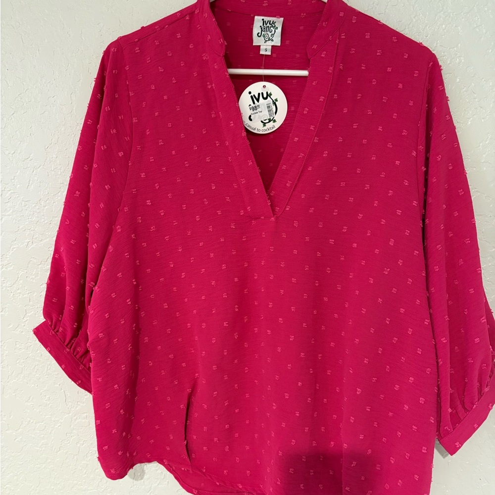 Ivy Jane Pink Boxy Blouse with Cuffed Sleeves and Mandarin Collar